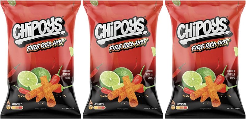 Chipoys Tortilla Chips | Fire Red Hot Flavor | Pack of 3 Global Snacks