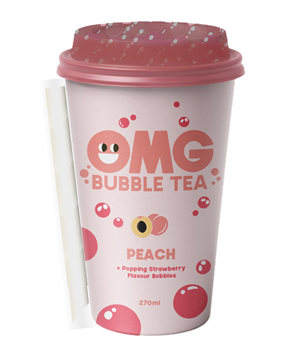 OMG Bubble Tea Peach With Strawberry Bubbles 10 x 270ml