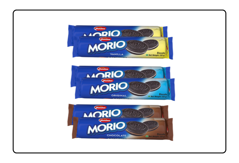 Munchee Morio Biscuits Vanilla, Original and Chocolate Flavours 133g | Pack of 6