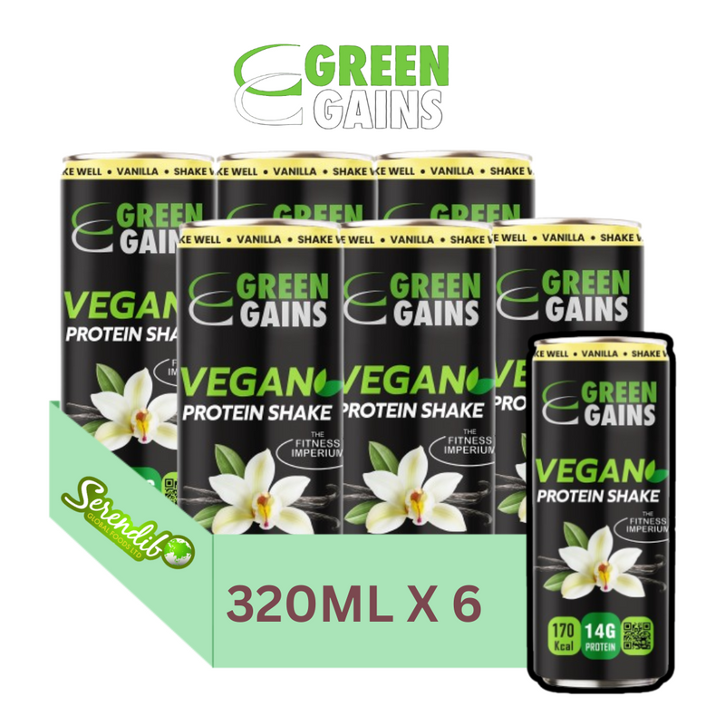 Green Gains Ready-to-Drink Vegan Protein Shake Vanila Flavour 320ml X 6 Cans