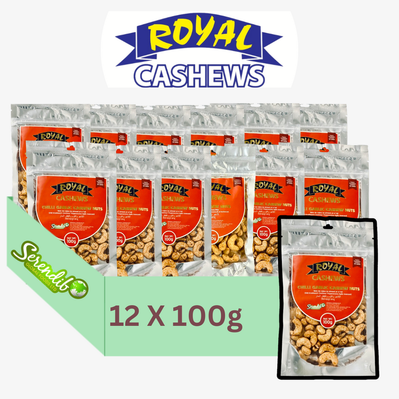 Royal Cashews | Chilli Garlic Cashew Nuts Premium Quality Cashew Nuts 100g (Pack Of 12)