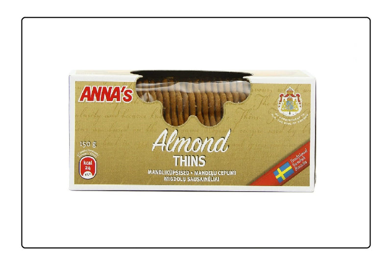 Annas Almond Thins Biscuits 150 g (Pack of 12) Global Snacks