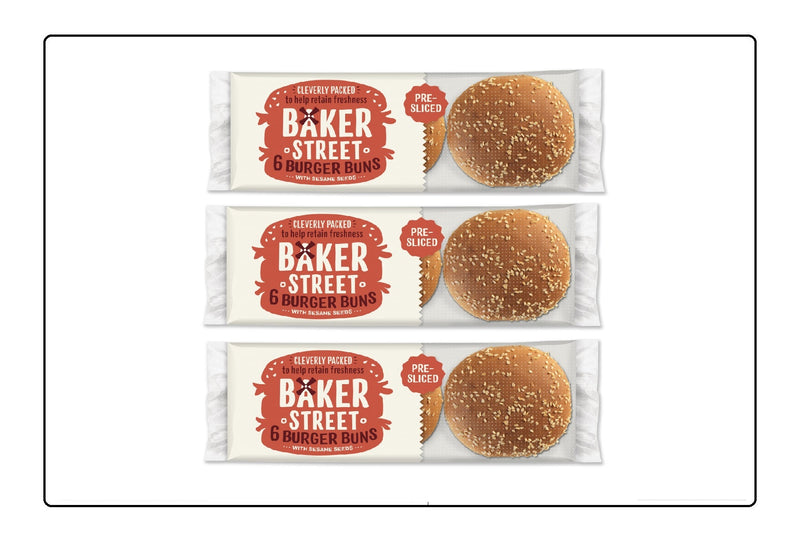 Baker Street 6 Sesame Seeded Burger Buns (Pack of 3) Global Snacks