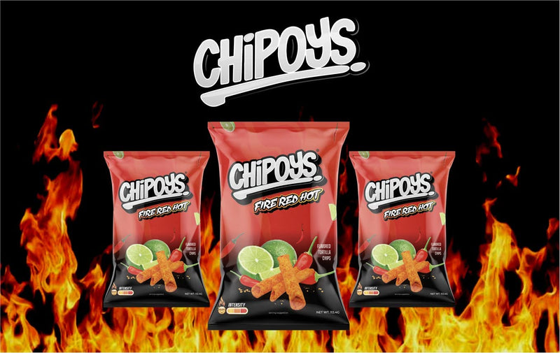 Chipoys Tortilla Chips | Fire Red Hot Flavor | Pack of 8 Global Snacks