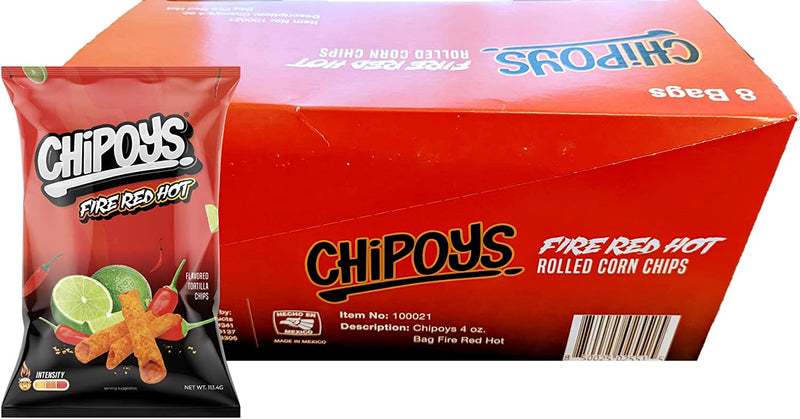 Chipoys Tortilla Chips | Fire Red Hot Flavor | Pack of 8 Global Snacks