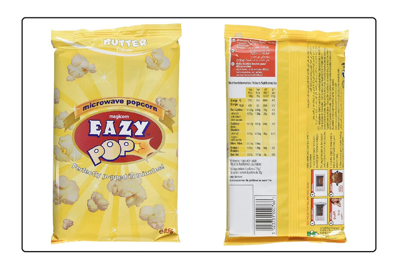 Eazypop Microwave Popcorn Butter Flavour 85g (Pack of 16) Global Snacks