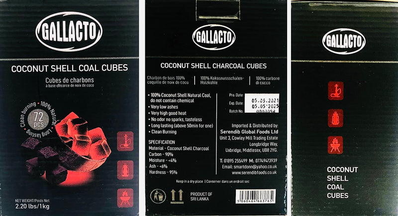 Gallacto Coconut Shell Charcoal Cubes -1kg (72 Cubes) Global Snacks