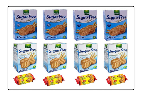 Gullon Sugar Free Mari 400g 4 Packets + Digestive 330g 4 Packets + Munchee Cream Cracker Biscuits 85g 4 Packets 12 Packets in Total. Global Snacks