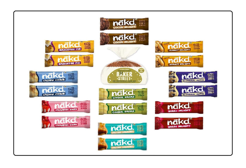 Nakd Bars New Hamper Deal Pack of 18 with a Free Baker Street Rye Seeded Bread Global Snacks