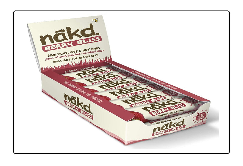Nakd Berry Bliss Natural Fruit & Nut Bars - Vegan Bars - Gluten Free - Healthy Snack, 30/35 g (Pack of 18) Global Snacks