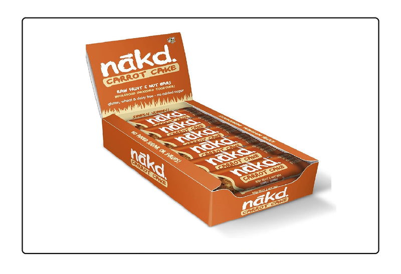 Nakd Carrot Cake Natural Fruit & Nut Bars - Vegan - Gluten Free - Healthy Snack, 30/35 g (Pack of 18) Global Snacks