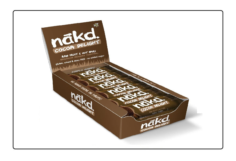 Nakd Cocoa Delight Natural Fruit & Nut Bars - Vegan Bars - Gluten Free - Healthy Snack, 30/35 g (Pack of 18) Global Snacks
