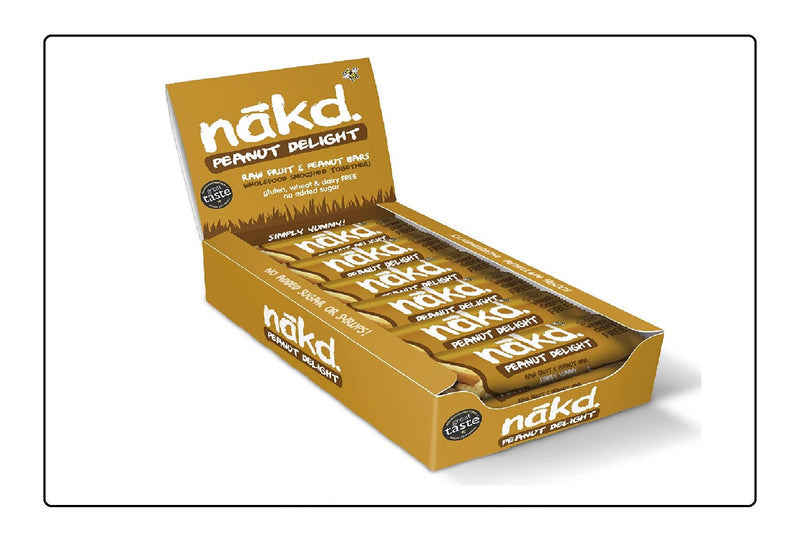 Nakd Peanut Delight Natural Fruit & Nut Bars - Vegan Bars - Gluten Free - Healthy Snack, 30/35 g (Pack of 18) Global Snacks