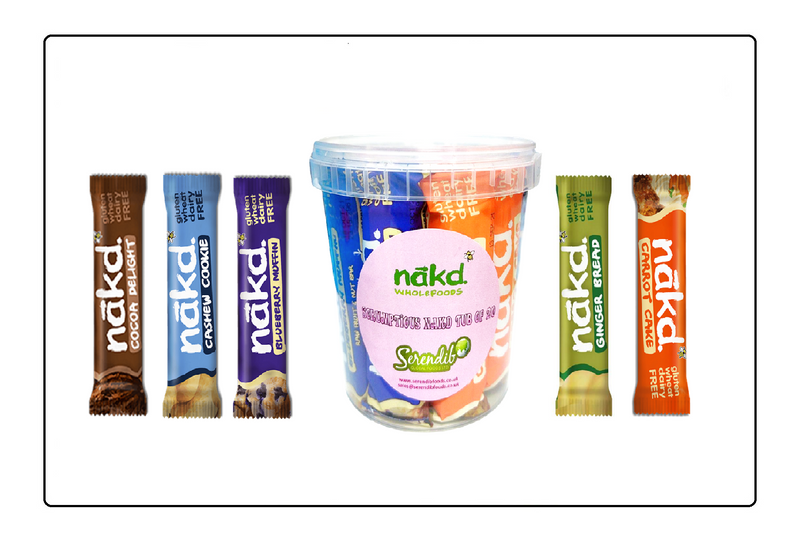 Nakd Scrumptious Ginger Bread, Blueberry Muffin, Carrot Cake, Cashew Cookie & Cocoa Crunch Tub of 20 (4 Bars of Each Flavour) Global Snacks