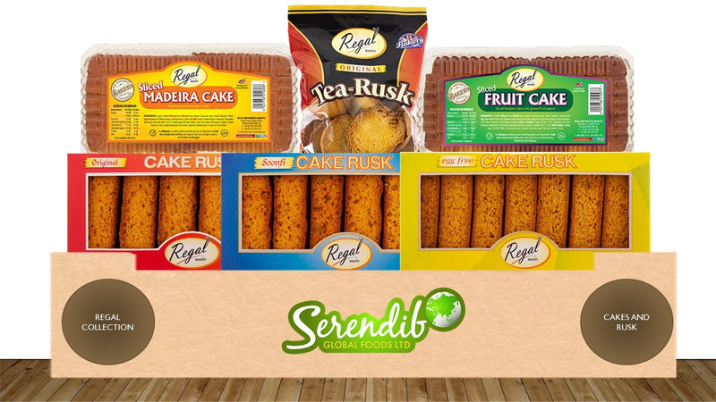 Regal Cake & Rusk Collection Box by Serendib | Original, Eggless and Soonfi Rusks | Madeira & Fruit Cakes | Pack of 6 Global Snacks