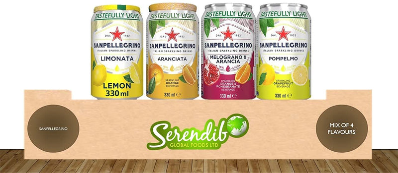 San Pellegrino Fizzy Soft Drink Mixed Case of 24 (330ml Cans) - Lemon, Orange, Grapefruit, Orange & Pomegranate Global Snacks