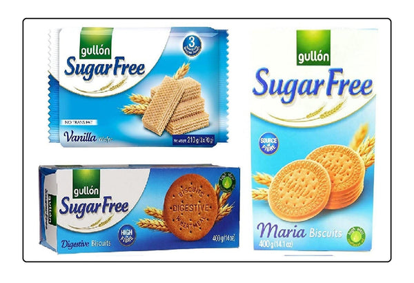 Sugar Free Cookie Biscuits Selection 3 Boxes Vanilla Wafers, Digestives, Maria. Gullon Set 2 Global Snacks