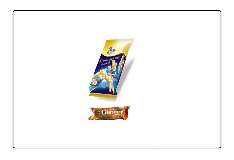 Tago Wafer Rolls with Coconut Cream - 150g each - Pack of 6 with FREE Munchee Ginger Biscuit Global Snacks