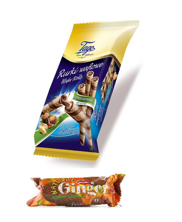 Tago Wafer Rolls with Nut Cream - 150g each - Pack of 6 with FREE Munchee Ginger Biscuit Global Snacks