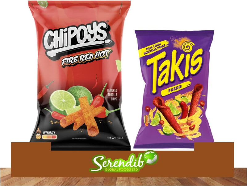 Takis Fuego Hot Chilli Spicy 55g (Pack of 3) | Chipoys Tortilla Chips, Fire Red Hot Flavor (Pack of 3) Global Snacks