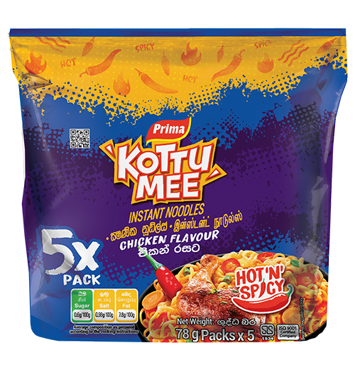 Prima Kottu Mee Instant Noodles Family Pack Chicken Flavor 78g X 5 | Product of Sri Lanka | Pack of 6