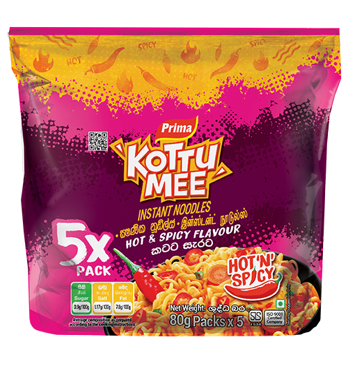 Prima Kottu Mee Instant Noodles Family Pack | Hot & Spicy | 78g X 5 | Product of Sri Lanka | Pack of 6