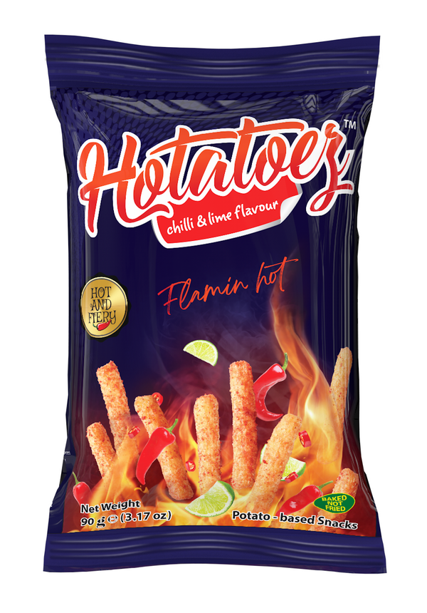 Hotatoez Chilli and Lime Flavoured Flaming hot sticks 90g X 12 Packs